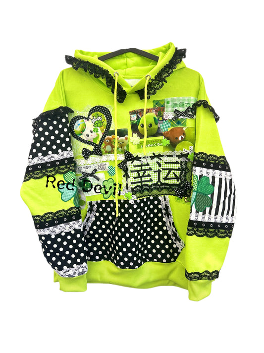 RedDevil - Decora Kei Neon Green Clover Lace Sweatshirt hoodie Red Devil Regular Version S