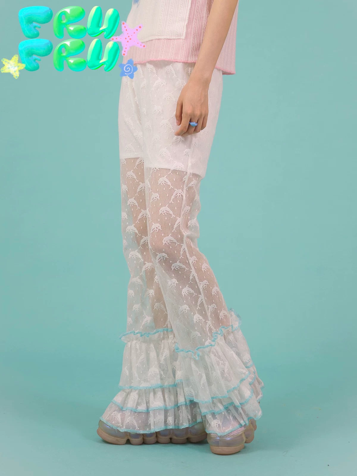 frufru - Dolphin Lace Patchwork Flared Pants pants frufru