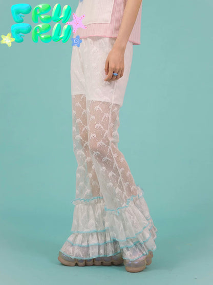 frufru - Dolphin Lace Patchwork Flared Pants pants frufru