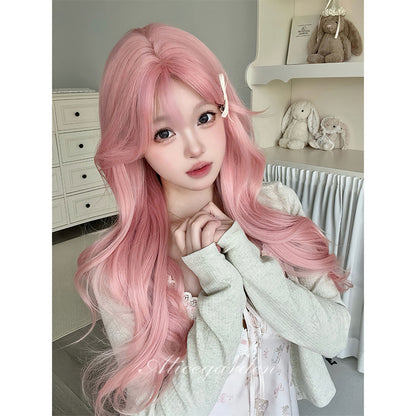 Alice Garden - Coral Pink Long Curly Wig | Sweet Lolita Korean Girly Hair wig Alice Garden