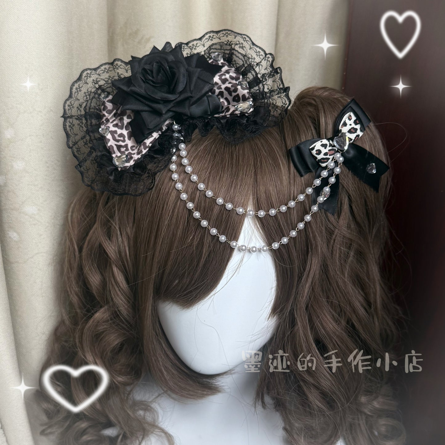 Gyaru Black Leopard Lace Bow Hair Clip hair clip moji Black