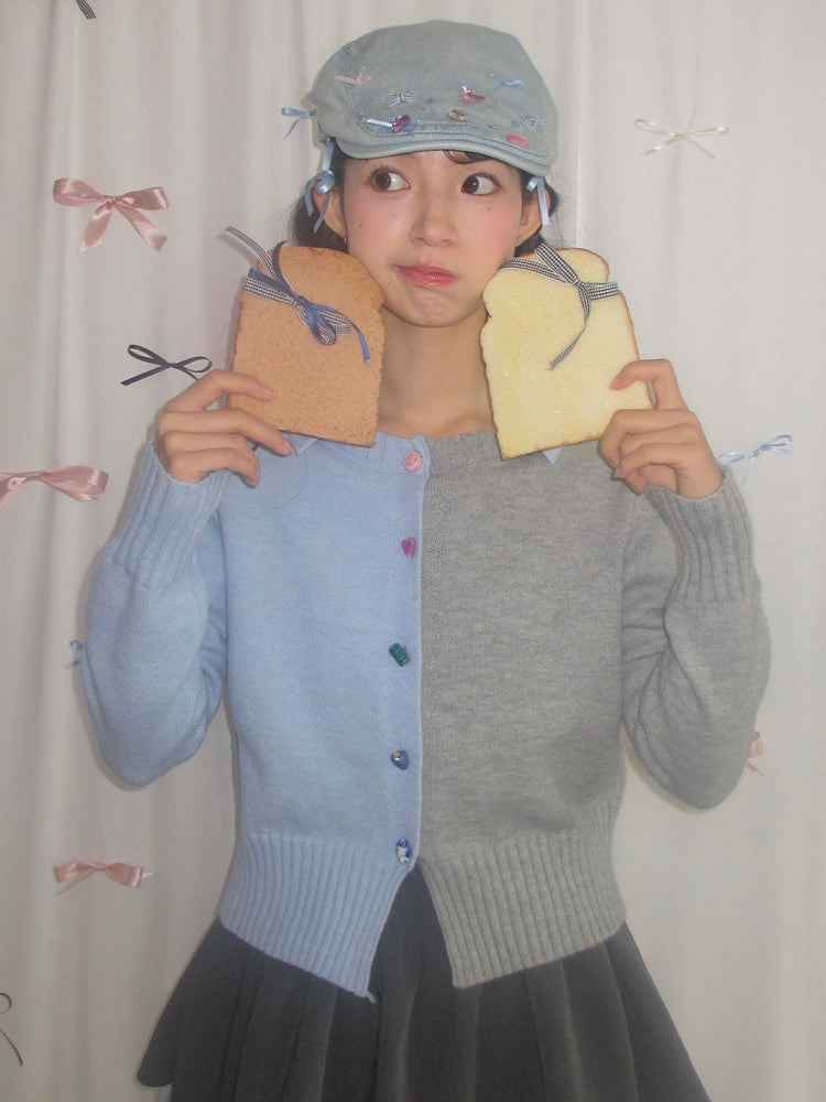 MOF Gift - HalfHalf Patchwork Knit Cardigan Panel cardigan MOF Gift