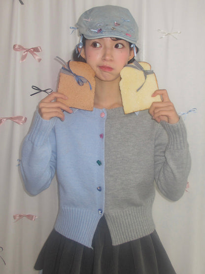 MOF Gift - HalfHalf Patchwork Knit Cardigan Panel cardigan MOF Gift