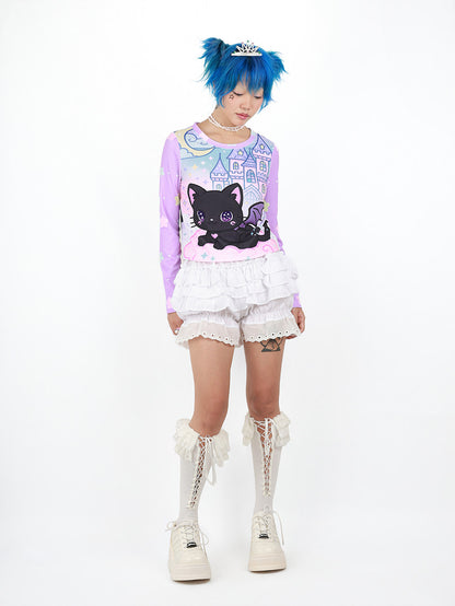Nihonkids - Pastel Gothic Black Cat Tee shirt NIHON KIDS