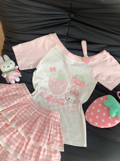 Blurred Bear - Strawberry Kawaii Tee & Cake Skirt Set set Blurred Bear