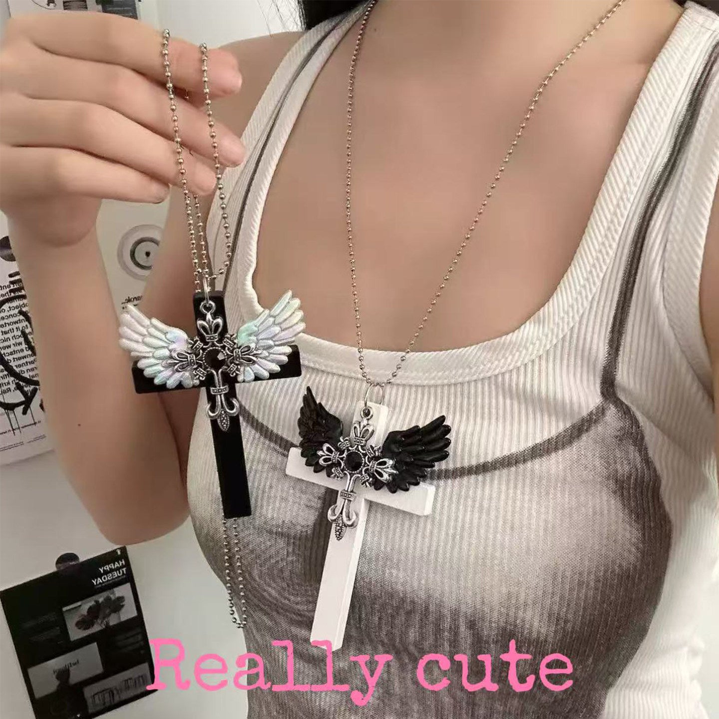Angel Wing Cross Pendant Necklace necklace really cute