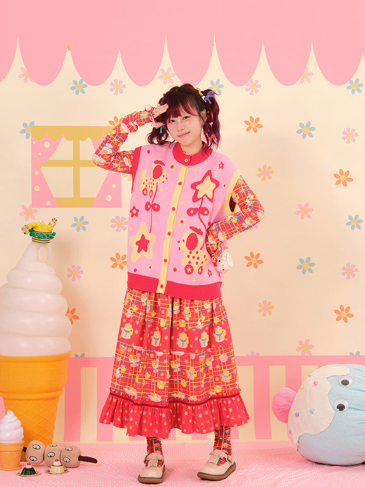 NIKKOU - Kawaii Dog Car Knit Vest Sweater cardigan Nikkou home