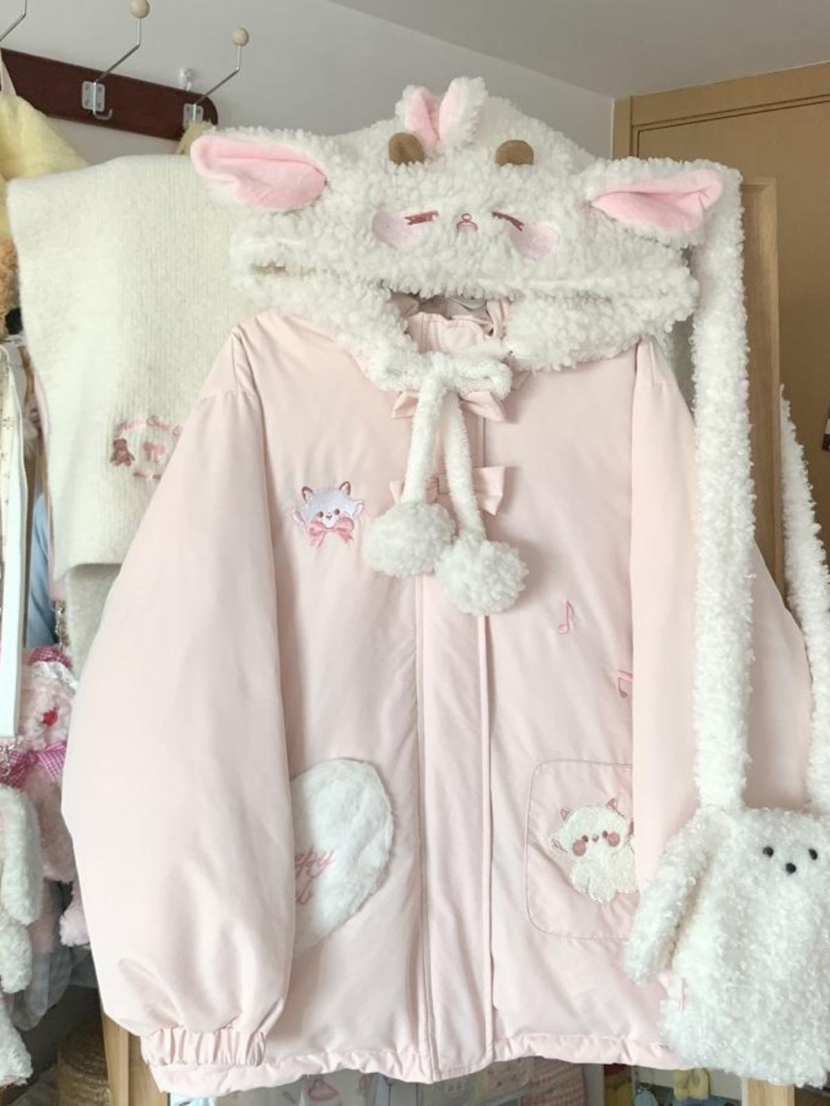 Blurred Bear - Kawaii Lamb Hood Puffer Jacket jacket Blurred Bear
