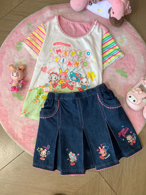 Blurred Bear - Jojifuku MP Style Tee & Denim Skirt Set set Blurred Bear