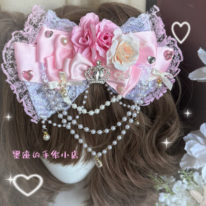 Pink Lace Bow Gyaru Hair Clip hair clip moji