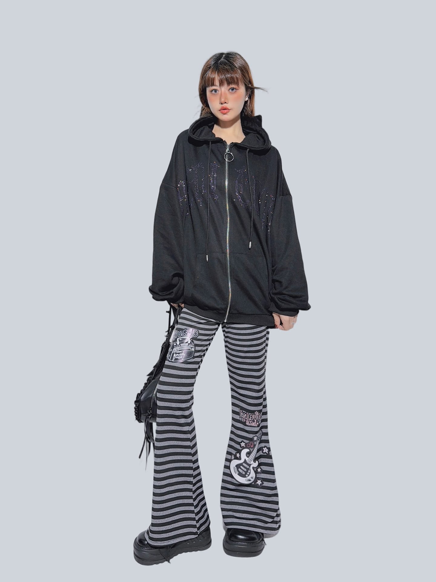 FANLOVEGIRL - Black Striped Music Flare Pants pants FANLOVEGIRL