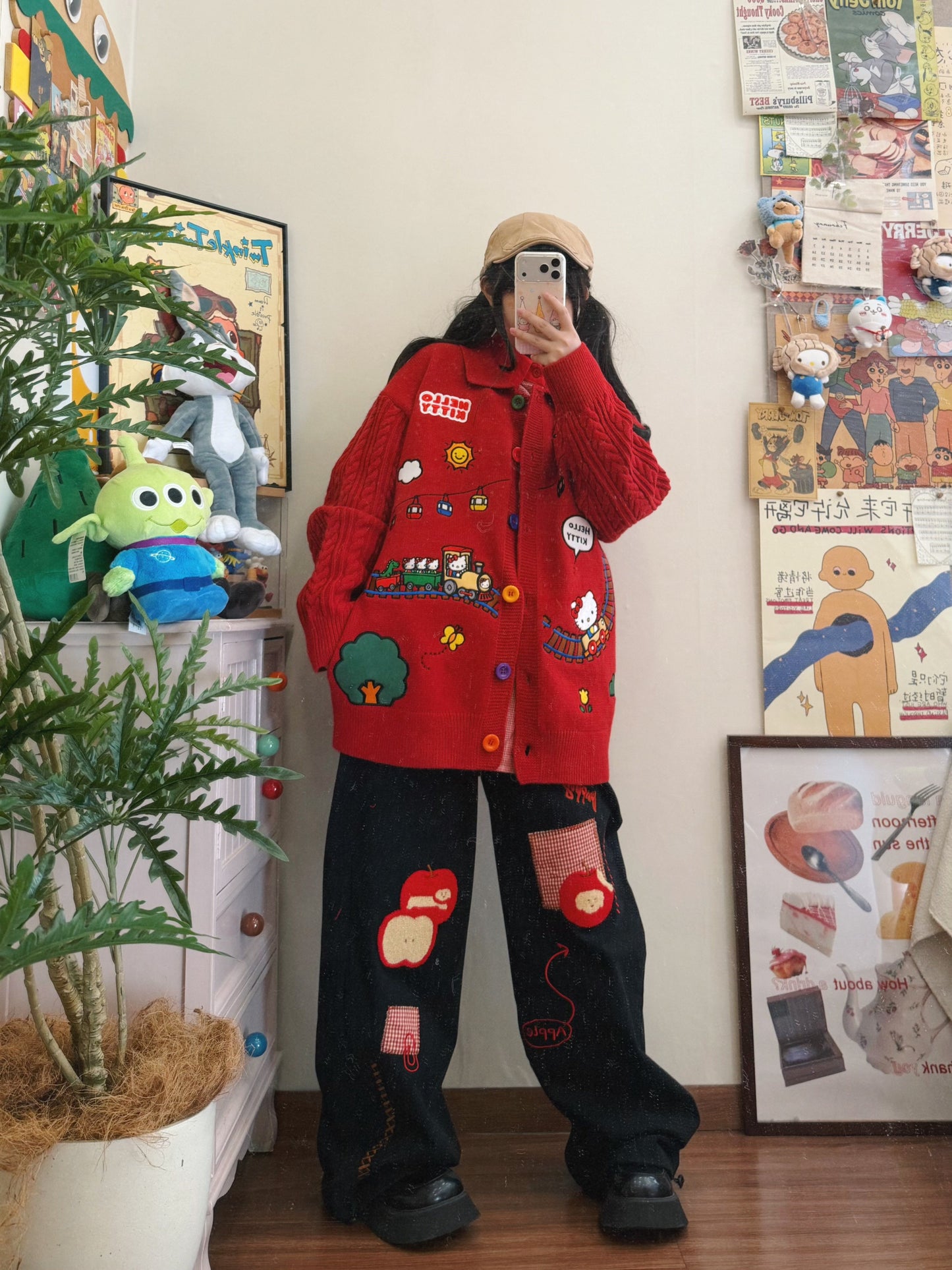 BIBULU - Retro Red Embroidered Sweater cardigan BIBULU