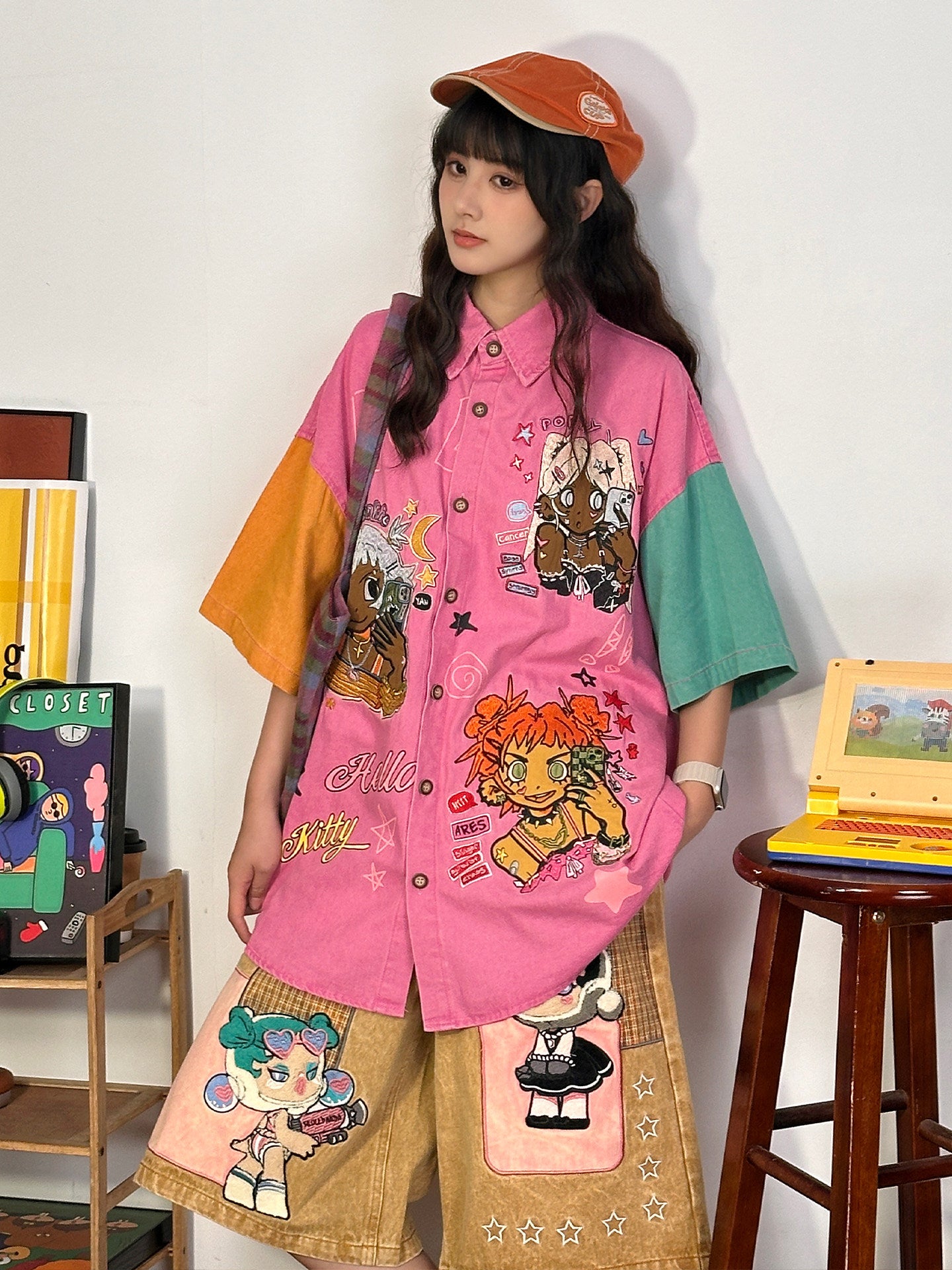 Retro Cartoon Patchwork Shirt shirt soldout