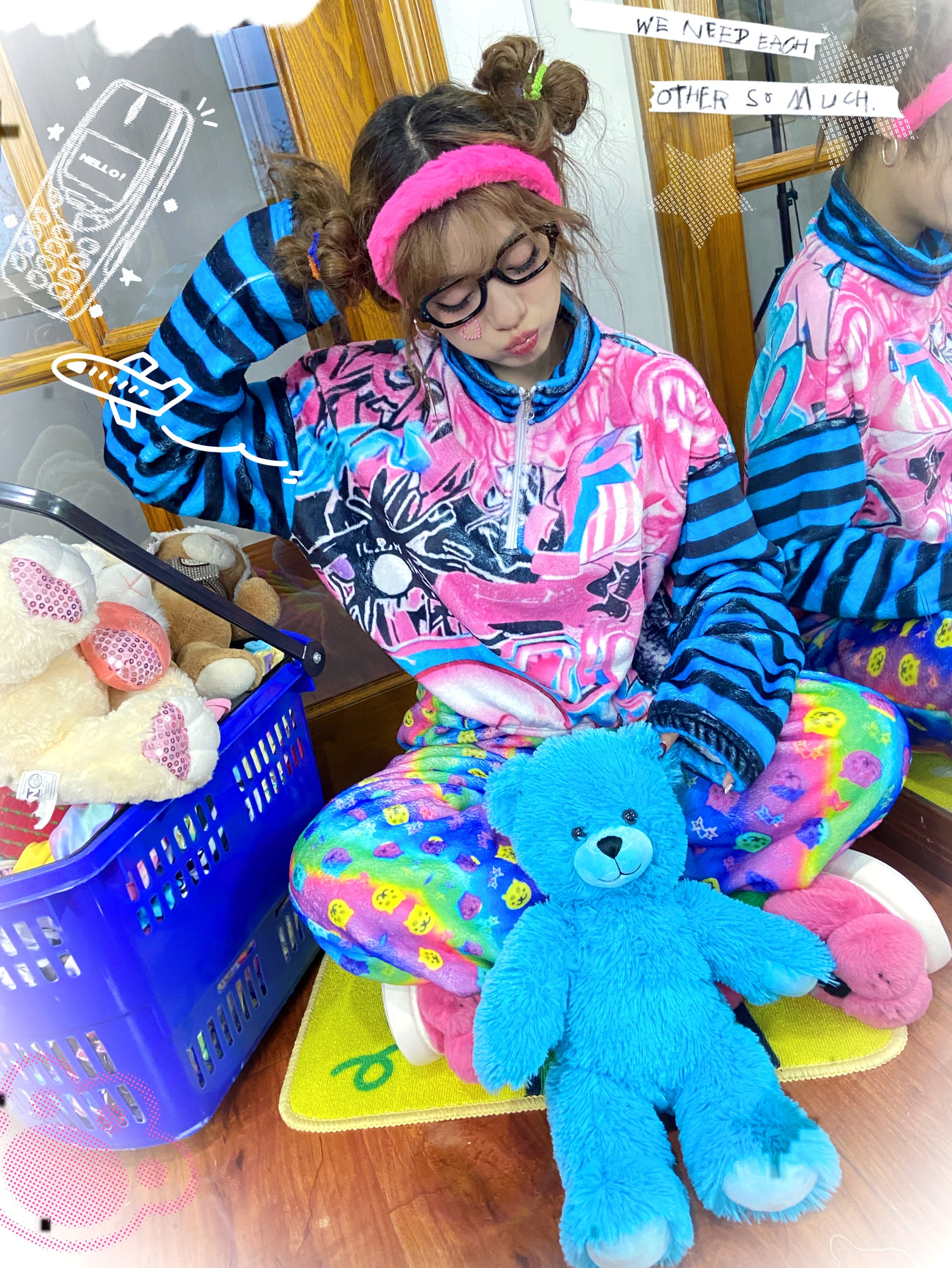 LEERROO - Subculture Striped Fleece Print Sweatshirt jacket Leerroo