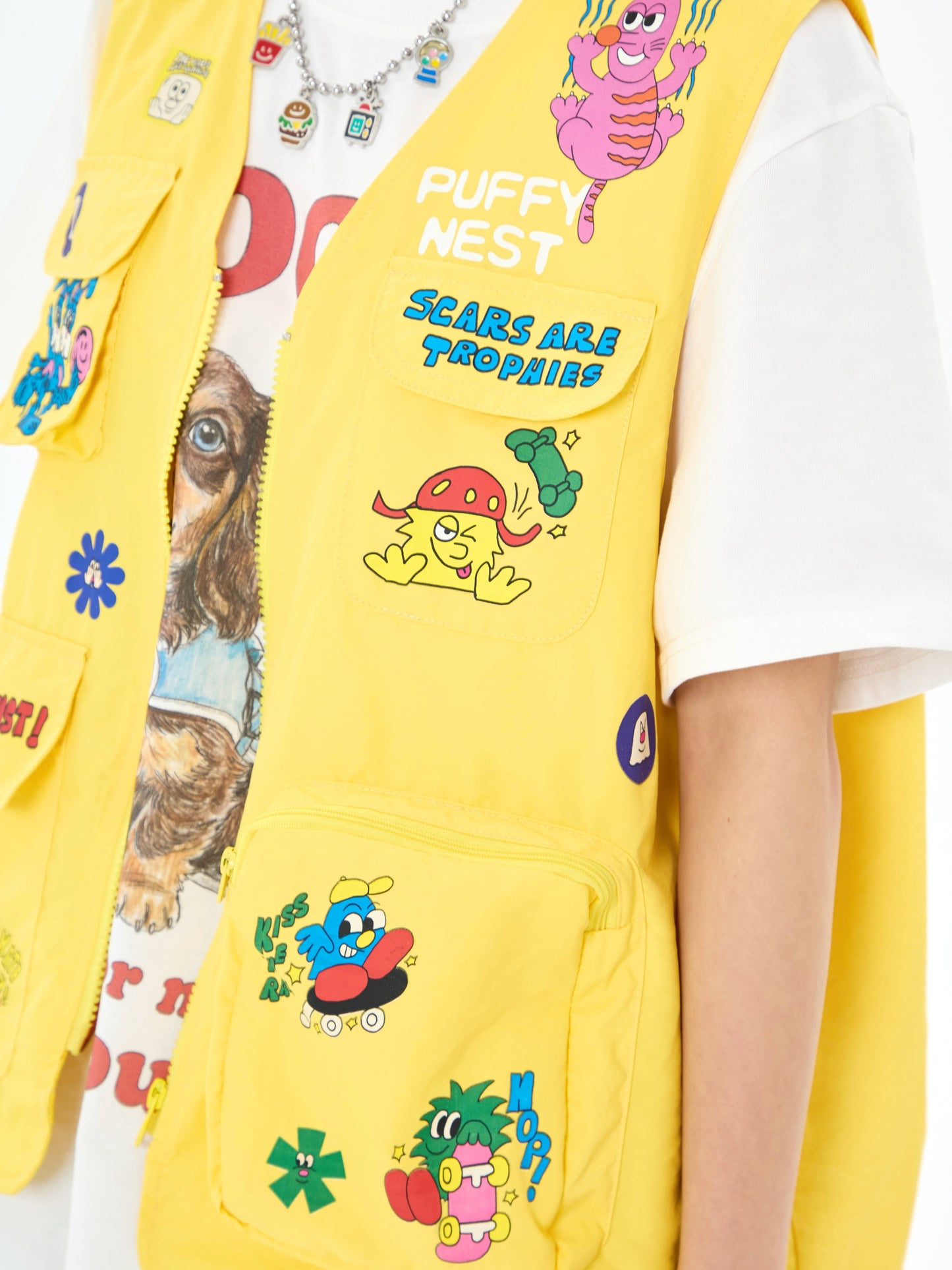 Robootoo - Yellow Cartoon Multi-Pocket Utility Vest vest Robootoo