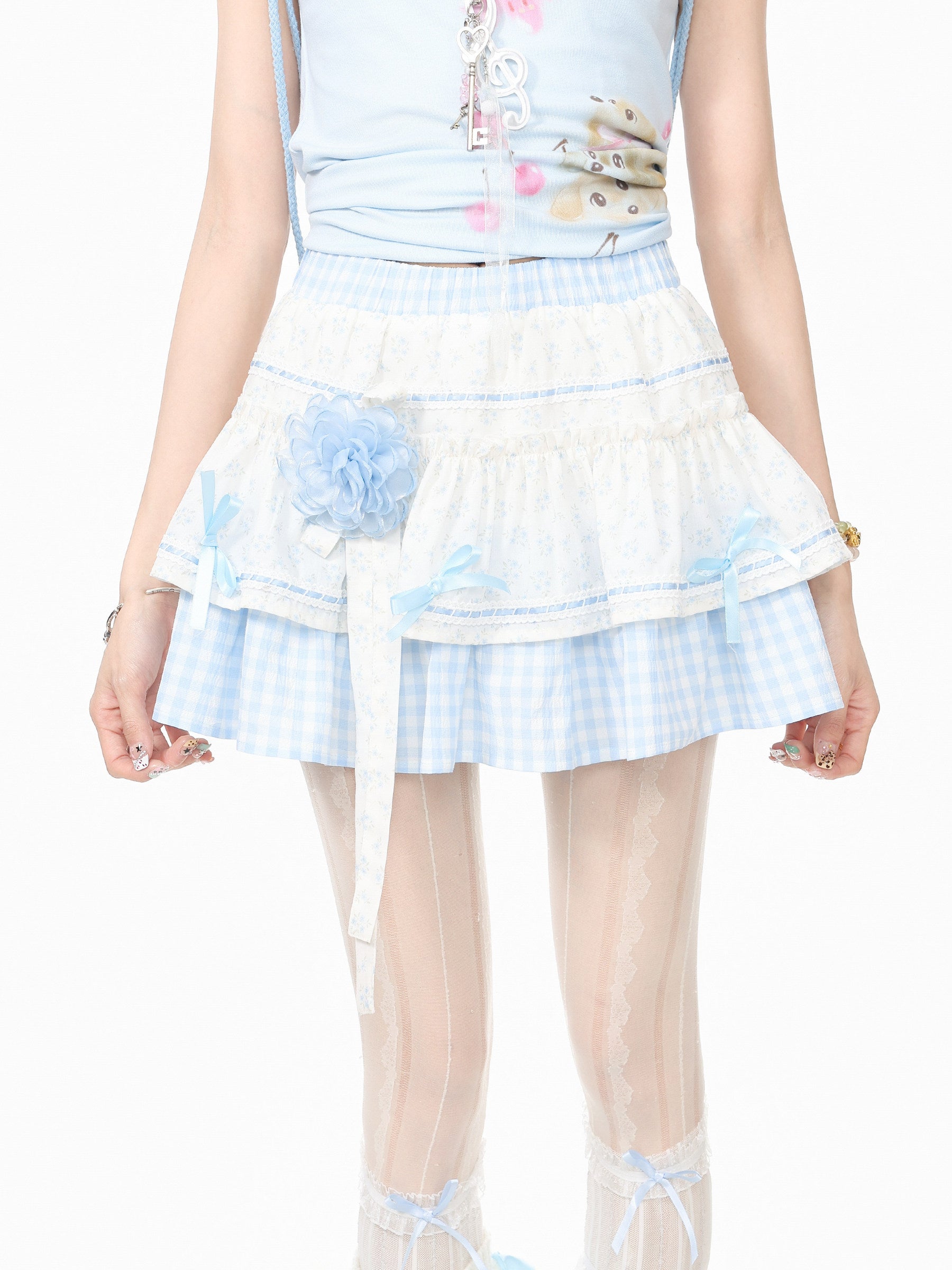Languid Park - Lace Tie Tiered Skirt skirt Languid Park Blue S