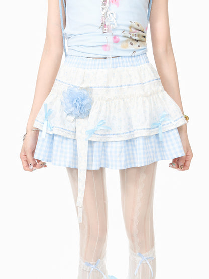 Languid Park - Lace Tie Tiered Skirt skirt Languid Park Blue S