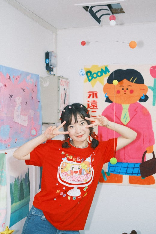 MooYo - Decora Kei Lucky Red Cotton T-Shirt tshirt MOOYO