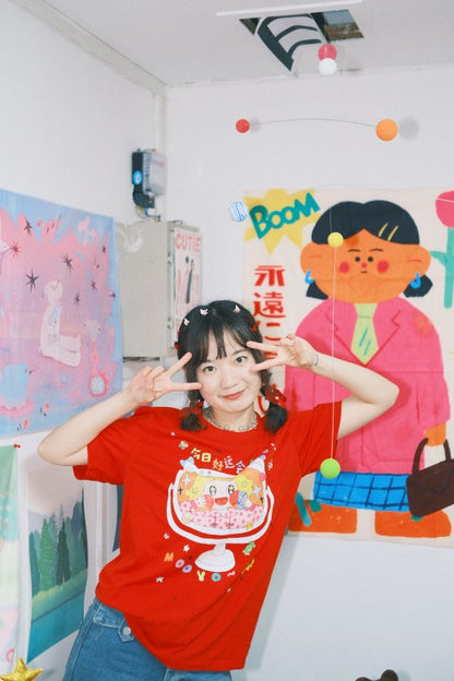 MooYo - Decora Kei Lucky Red Cotton T-Shirt tshirt MOOYO