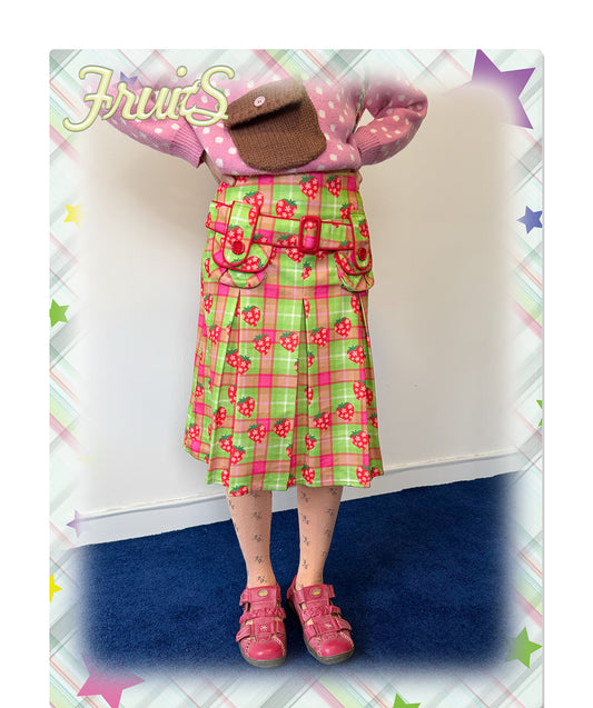 FRUITS - Kawaii Fruit Star Strawberry Print Skirt skirt Fruits