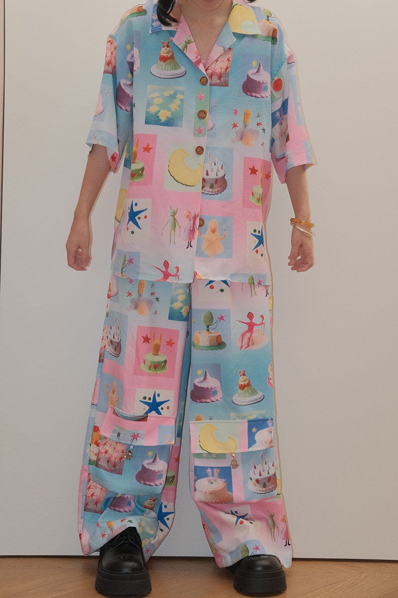 No Blue Today - Dream Cake Print Wide Leg Pants pants No Blue Today