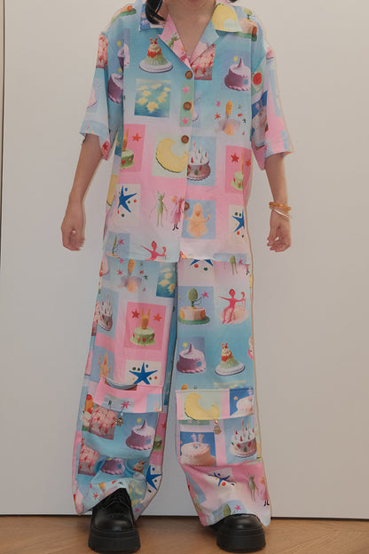 No Blue Today - Dream Cake Print Wide Leg Pants pants No Blue Today