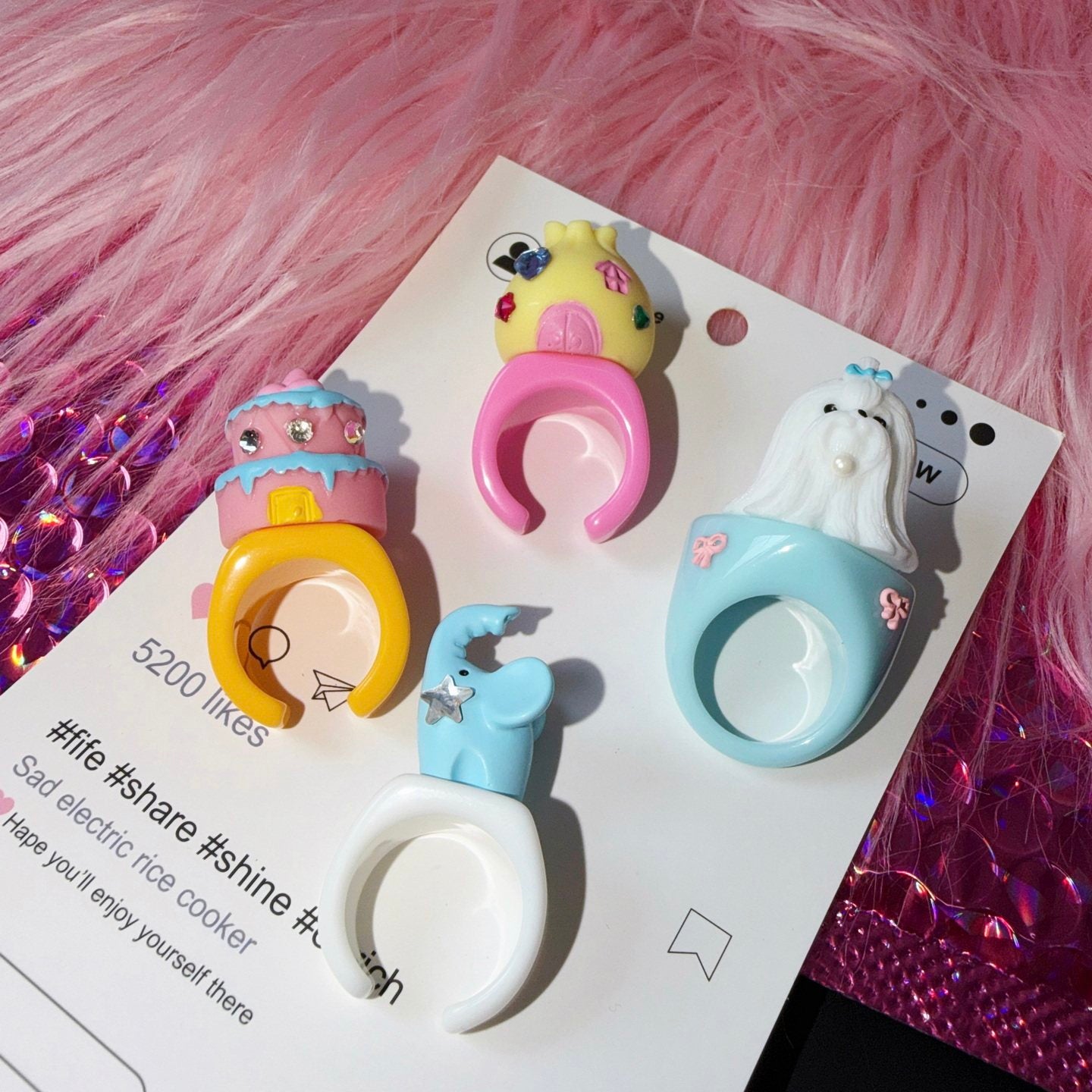 Puppy Cake Elephant Rhinestone Ring ring strangelab