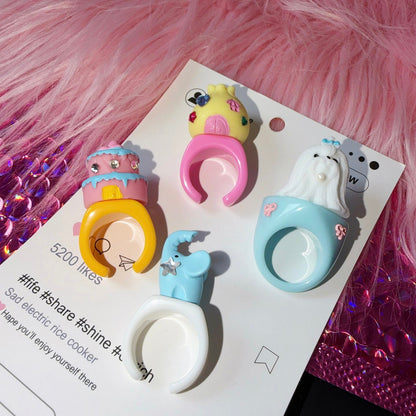 Puppy Cake Elephant Rhinestone Ring ring strangelab