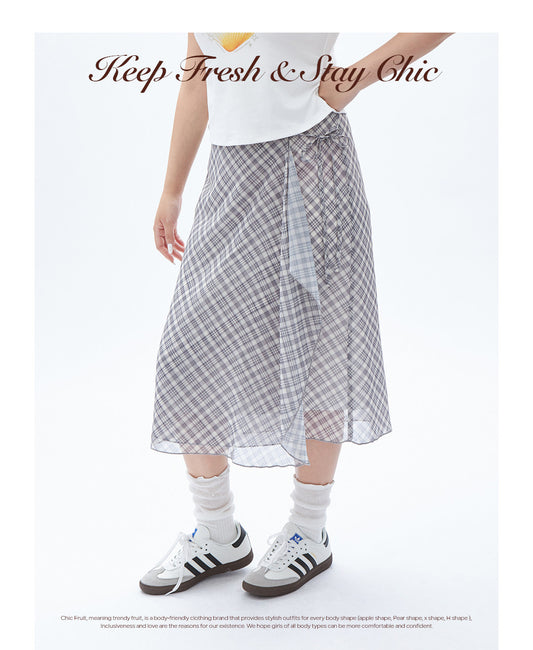CHIC FRUIT - Asymmetric Mesh Plaid Skirt skirt Chic Fruit