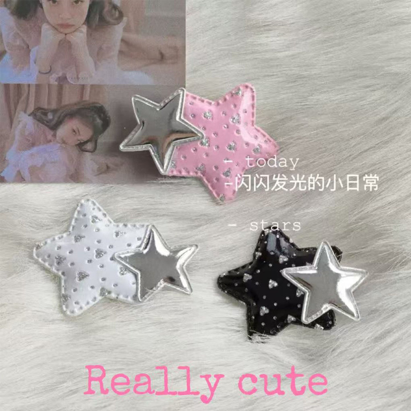 Vintage Y2K - Star Fabric Hair Clip Set hair clip really cute