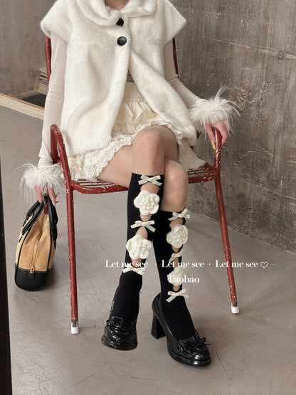 LET ME SEE - Lace Bow Camellia Mid-Calf Socks socks let me see