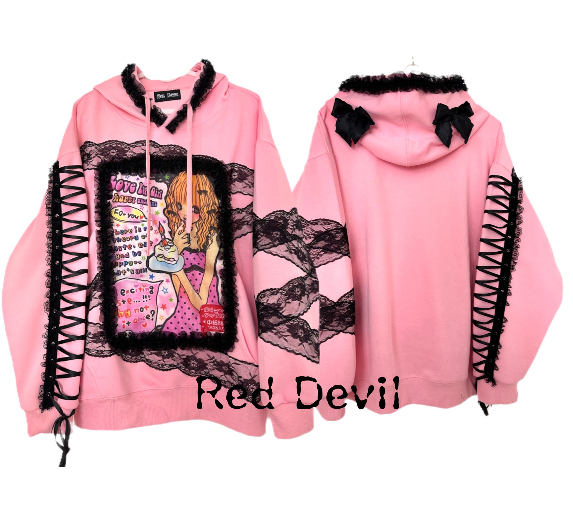 Red Devil Hoodie Y2K Sweetheart Lace Plus Size Hoodie Decora Kei Hoodie hoodie Red Devil
