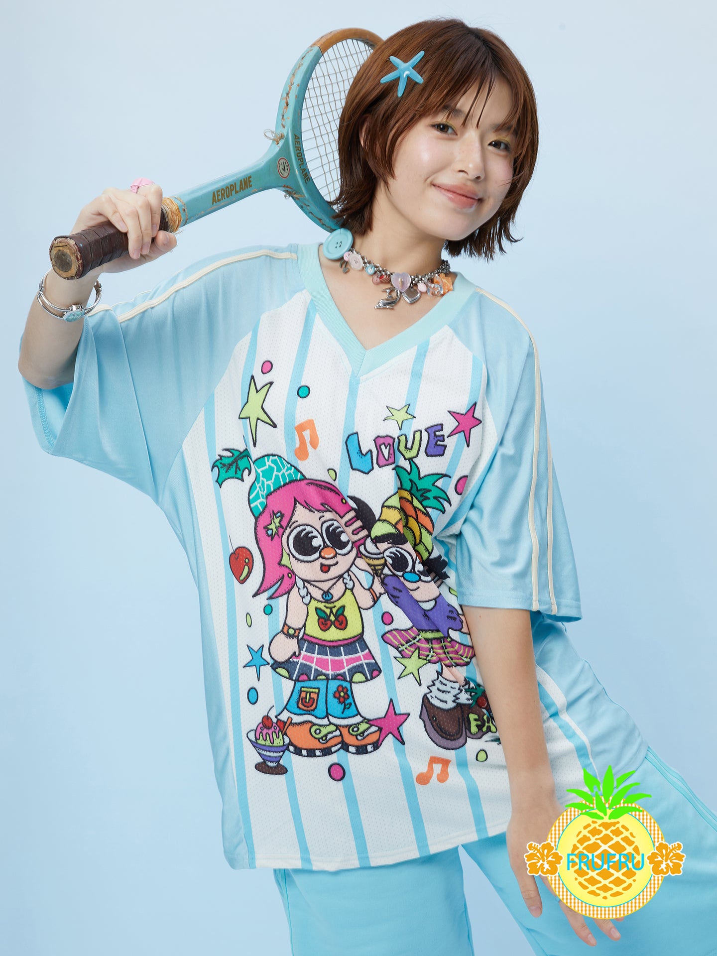 FruFru - Kawaii Baseball Tee Loose Fit Contrast Sleeves tshirt frufru