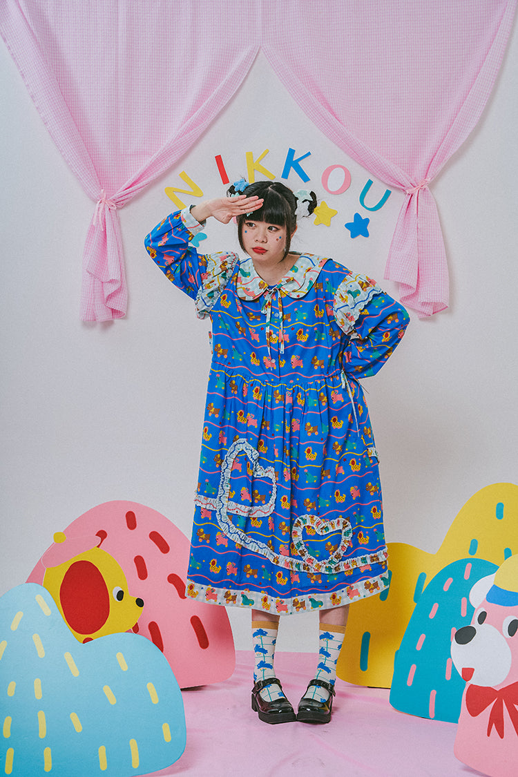 NIKKOU Home Dress Floral Lace Long Sleeve Dress โ Cute Japanese Winter โ Land Decora