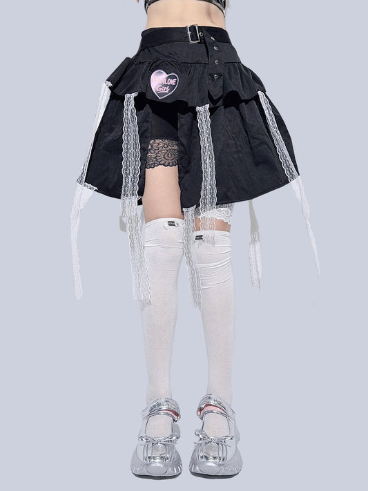 FANLOVEGIRL - Black Lace Cake Mini Skirt skirt FANLOVEGIRL