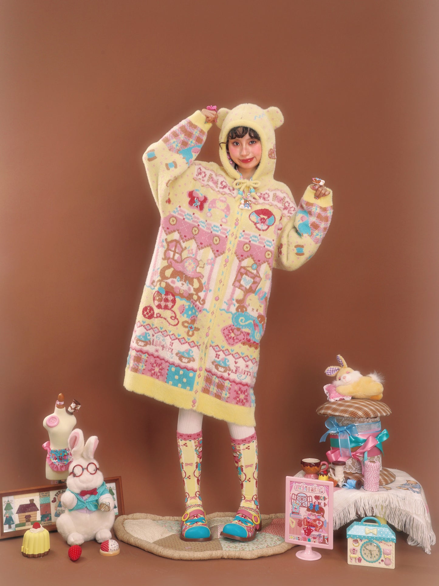 LutraJump - Decora Bear Hood Knit Cardigan dress Lutra Jump
