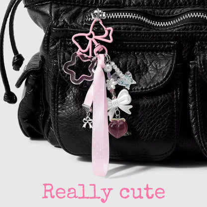 Sweet Pink Bow Peach Bag Charm keychain really cute