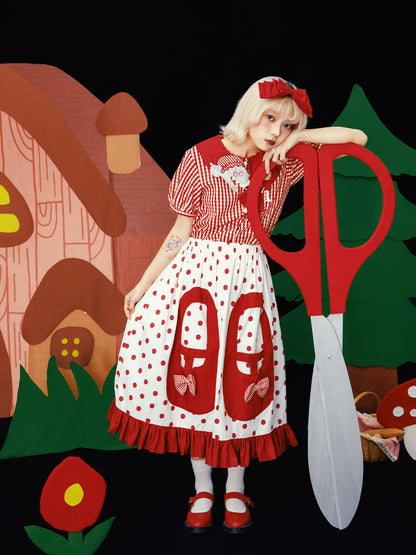 Meugler – Kawaii Giant Red Shoes Bow Pocket Polka Dot Skirt
