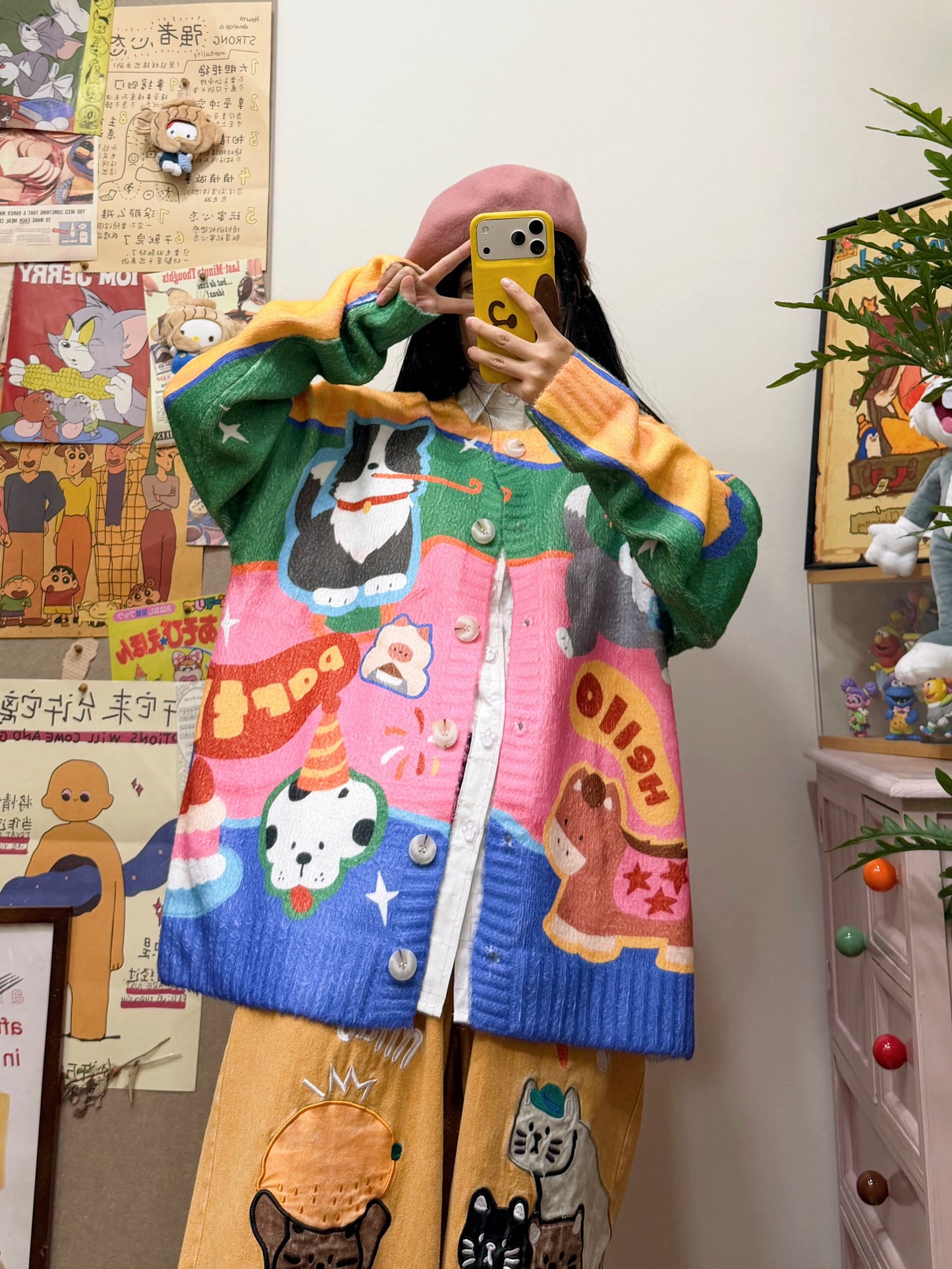 BIBULU - Colorful Cartoon Print Oversized Cardigan Sweater cardigan BIBULU