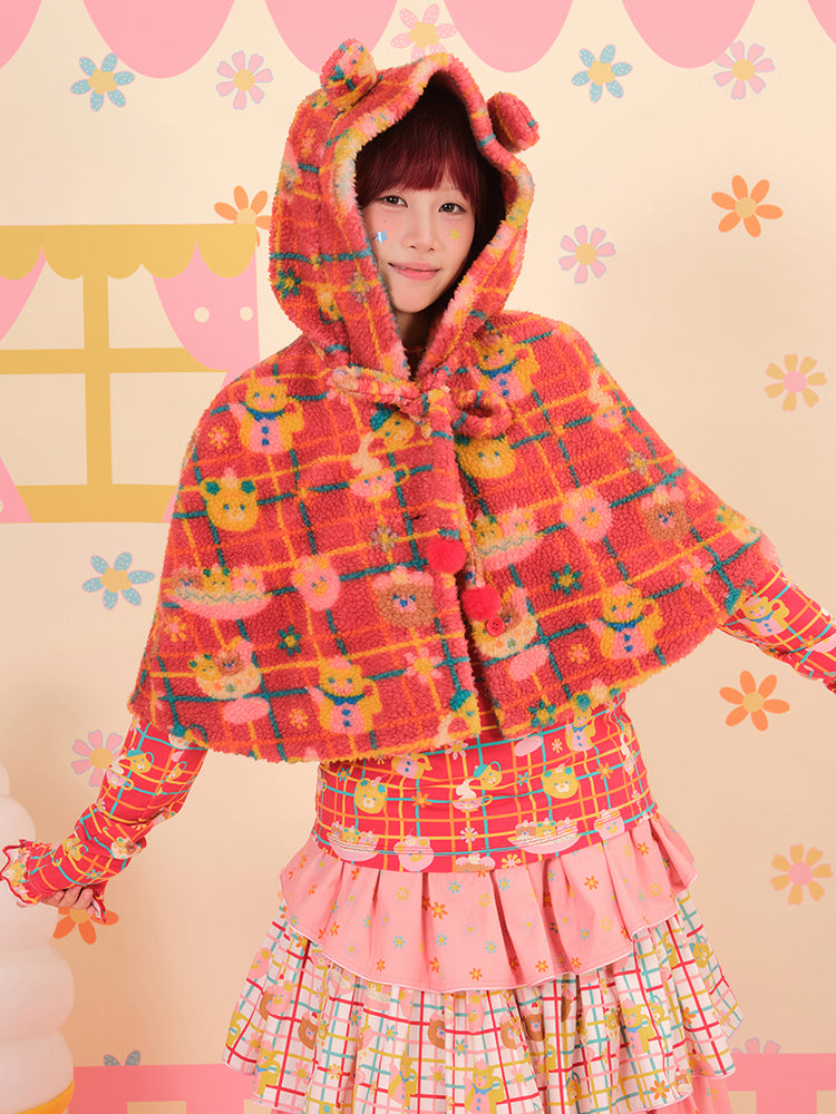 NIKKOU - Kawaii Bear Ear Fleece Cape with Hood cape Nikkou home