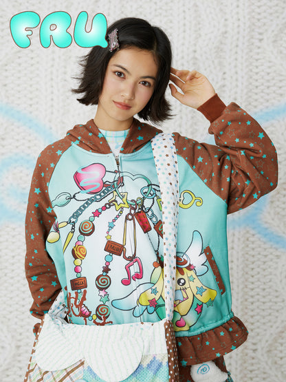 frufru - Mint Chocolate Printed Hoodie Kawaii Loose Fit Cotton Pullover hoodie frufru