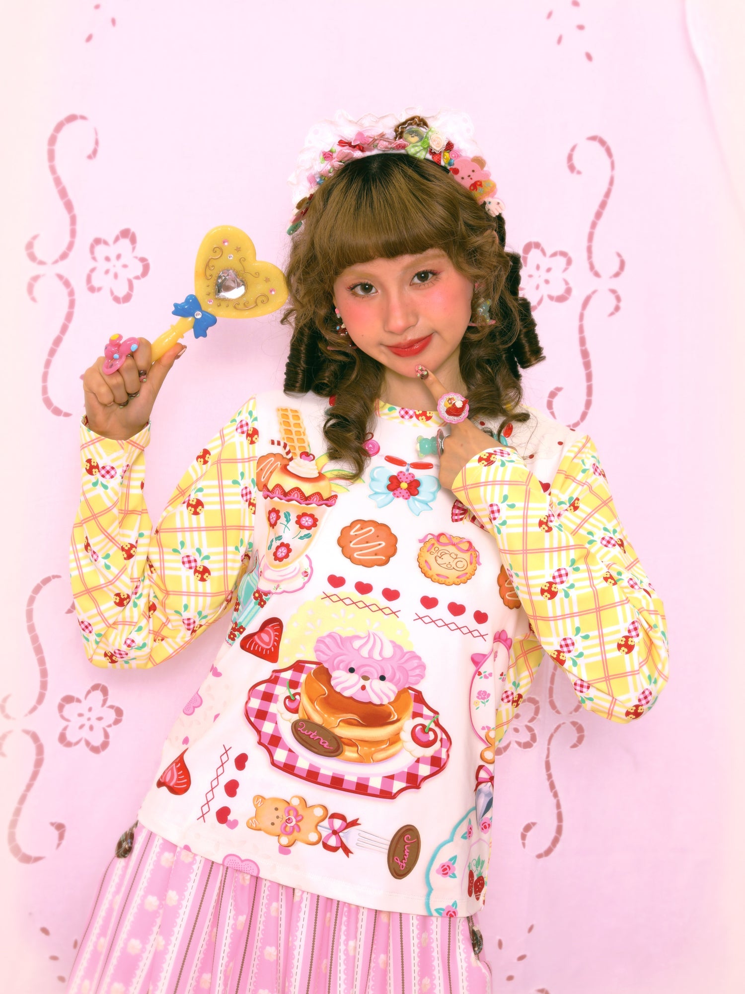 Lutra Jump - Kawaii Long Sleeve Top Yellow Plaid Dessert Base Shirt shirt Lutra Jump