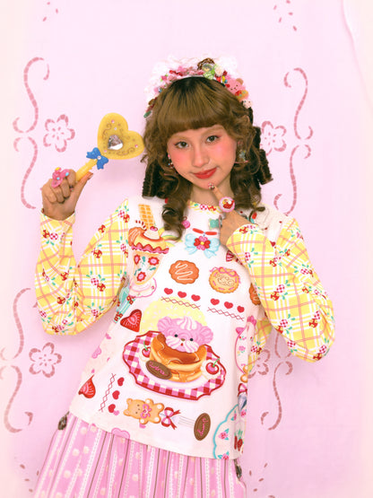 Lutra Jump - Kawaii Long Sleeve Top Yellow Plaid Dessert Base Shirt shirt Lutra Jump