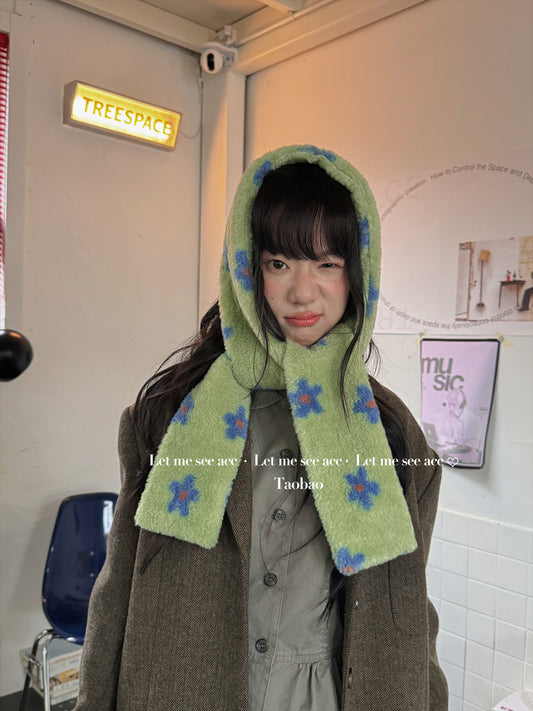LET ME SEE - Kawaii Plush Flower Scarf scarf let me see Green