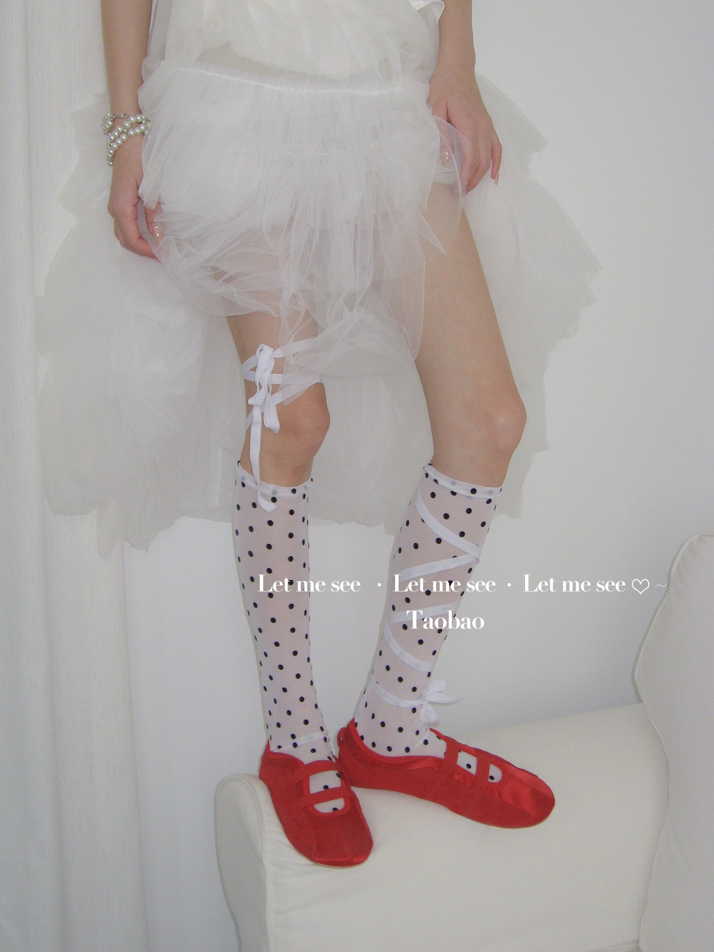 LET ME SEE - Y2K Polka Dot Tie-Up Mesh Calf Socks socks let me see