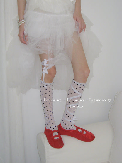 LET ME SEE - Y2K Polka Dot Tie-Up Mesh Calf Socks socks let me see