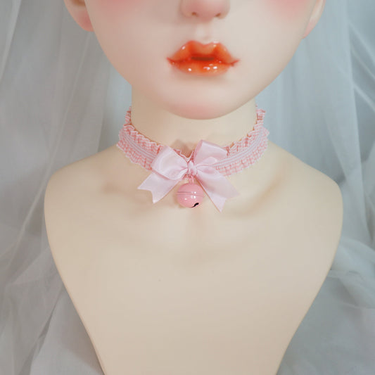 MaoJiang - Kawaii Plaid Bow Bell Choker necklace maojiang