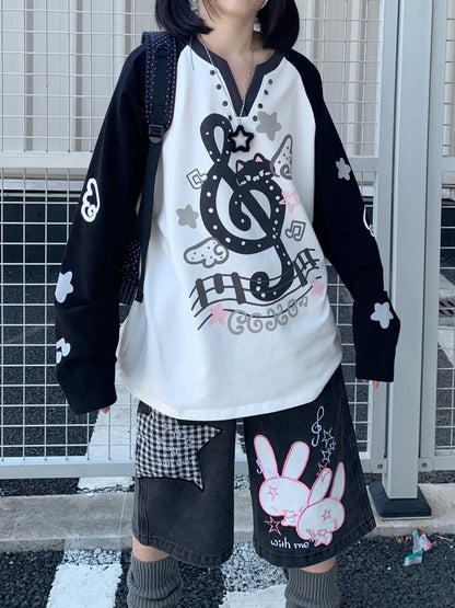 CokoStore - Music Note Print Long Sleeve T-Shirt shirt coko store