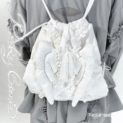 PICKY BONE - Wing Drawstring Backpack Bag bag picky bone White