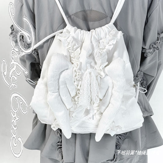 PICKY BONE - Wing Drawstring Backpack Bag bag picky bone White